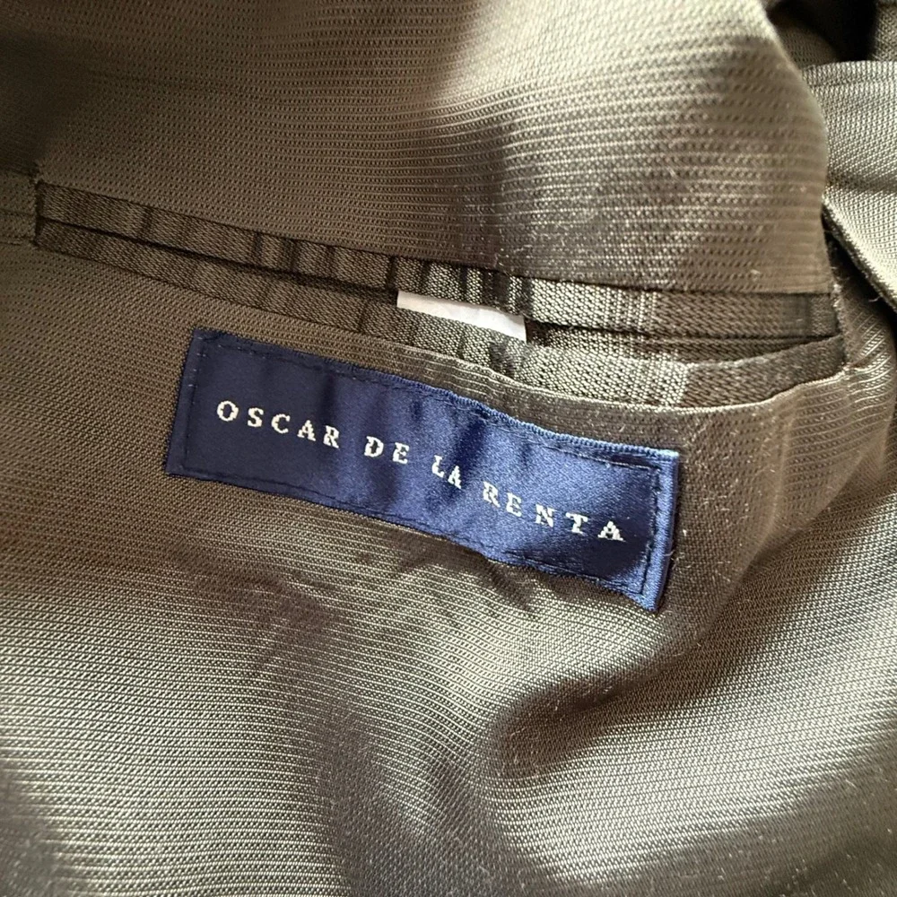 Oscar De La Renta Blazer Mens Olive Brown Micro Pattern 3 Button Sport Coat 46R‎